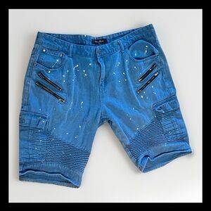 Diamond Stash Moto Denim Shorts Size 42 | Paint Splatter Streetwear